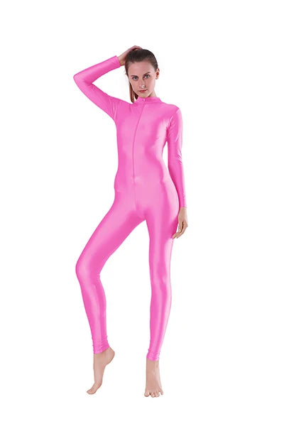 Aoylisey Women Long Sleeve Mock Neck Unitard Front Zip V-Neck Ballet Jumpsuit Dancewear Gymnastics Zentai Halloween Costume