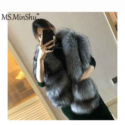 MS.MinShu-Luxury Fox Fur Scarf, Big Skin Scarf, Natural Fox Fur Stole, Genuine Fox Fur Shawl, Pocket Fashion Evening Dress - Kimlud