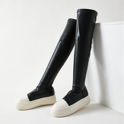 Thick Sole Platform Soft Leather Material Shoes Over Knee Thigh High Women's Boots