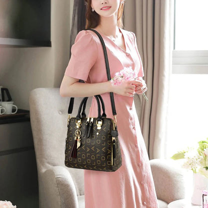 Fashion English Letter Handbag Women PU Leather Tassel Top-handle Bag Luxury Shoulder Bag Large Capacity Lady Tote...