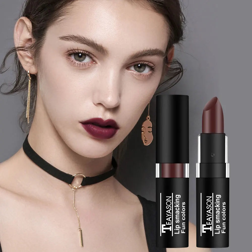 1Pcs Long Lasting Pigment Nude Purple Black Blue Red Green Lipstick Waterproof Velvet Matte Luxury Lips Makeup Cosmetics