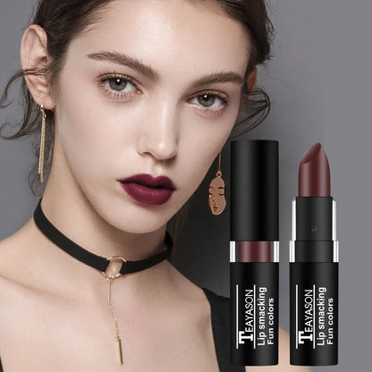 1Pcs Long Lasting Pigment Nude Purple Black Blue Red Green Lipstick Waterproof Velvet Matte Luxury Lips Makeup Cosmetics