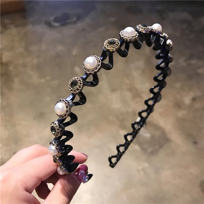 Non-Slip Rhinestone Hairbands Elastic Flower Fashion Pearl Women Hair Hoop Bands Headband Bezel Girls Hair Accessories Headdress