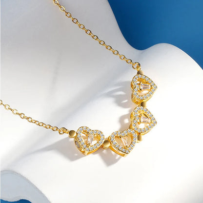 KOFSAC Luxurious Two In One Love Heart Four Leaf Clover Necklace 925 Silver Jewelry Zircon Lucky Grass Fashion Women Girl Gifts