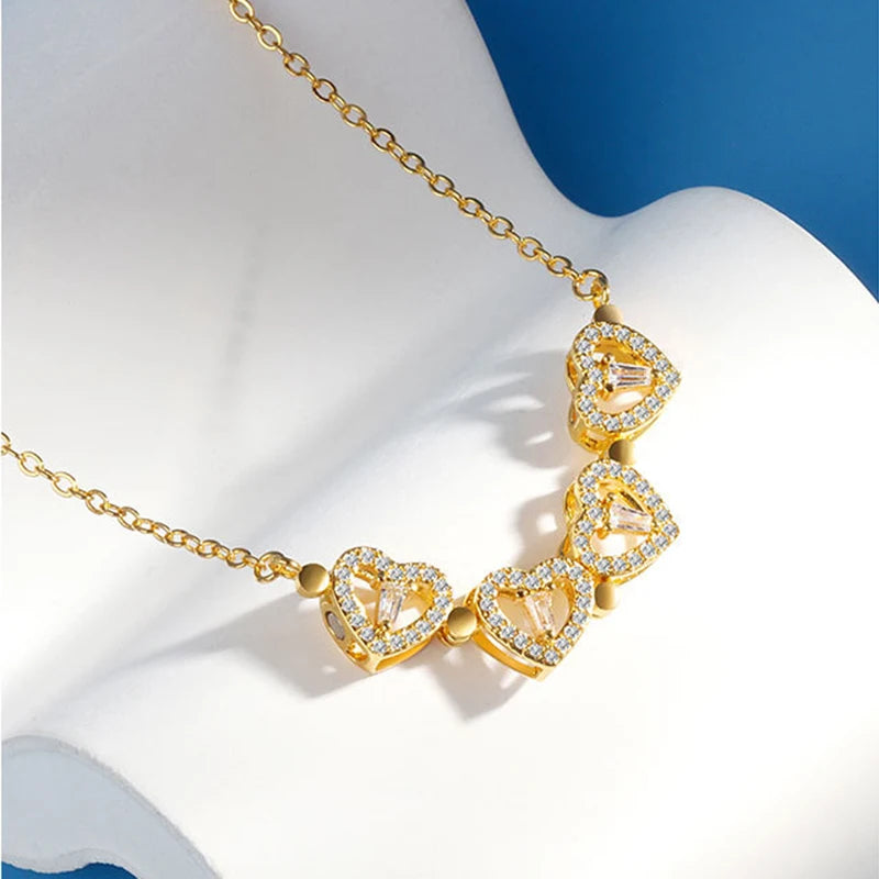 KOFSAC Luxurious Two In One Love Heart Four Leaf Clover Necklace 925 Silver Jewelry Zircon Lucky Grass Fashion Women Girl Gifts