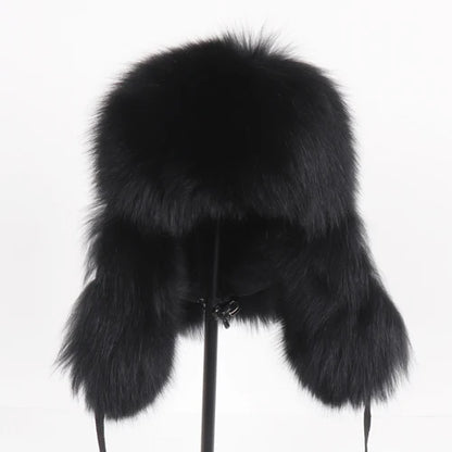 2025 New Women Natural Fox Fur Russian Ushanka Hats Winter Thick Warm Ears Fashion Bomber Hat Lady Genuine Real Fox Fur Cap