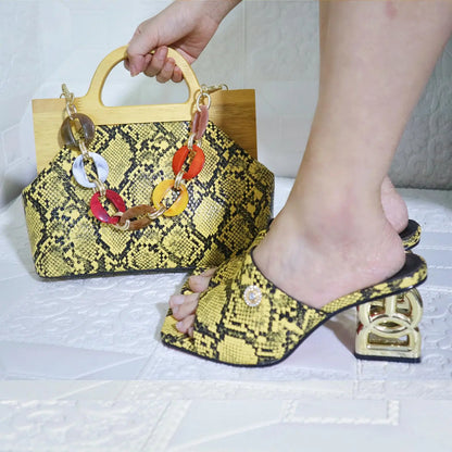 Doershow new come Matching Women Shoe and Bag Set Decorated green Nigerian Shoes and Bag Set Italy Shoes and Bag set...