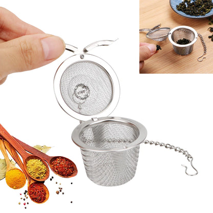 Stainless Steel Mesh Herbal Ball Reusable Tea Spice Strainer Teakettle Locking Tea Filter Seasoning Ball