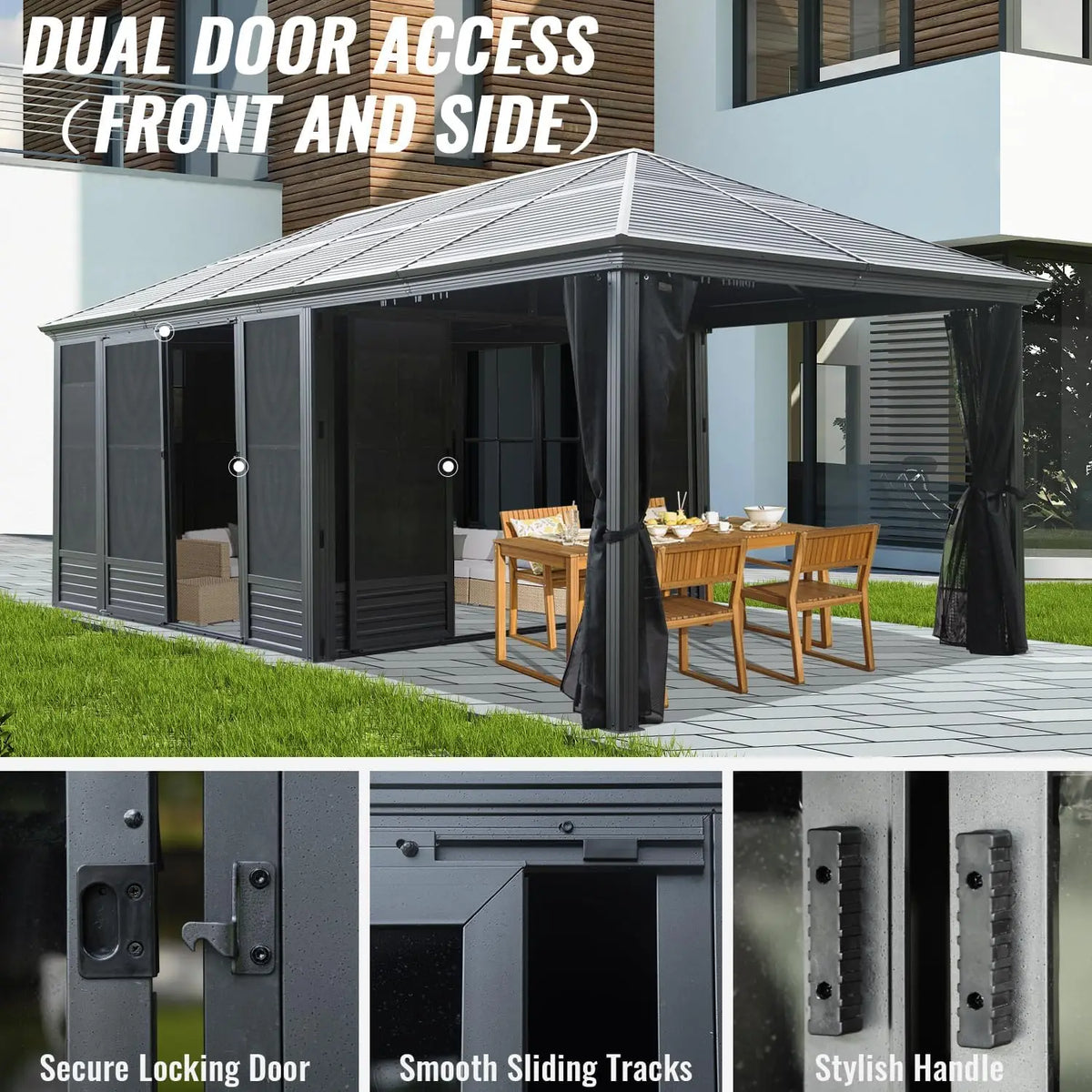 Outdoor Aluminum Solarium Hardtop Sun Room Netting&Curtains Patio Deck Garden Detachable PE Canopy Outdoor Furniture - Kimlud
