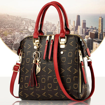 Fashion English Letter Handbag Women PU Leather Tassel Top-handle Bag Luxury Shoulder Bag Large Capacity Lady Tote...