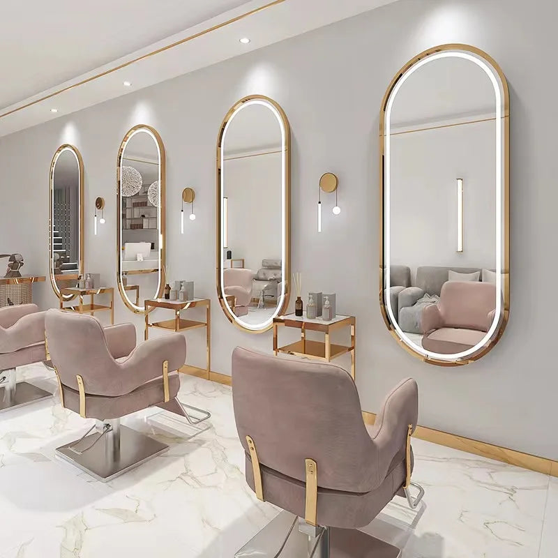 High Quality Luxury Barber Salon Mirror with LED Lighting Three Color Adjustable Barber Shop Commercial Furniture |...