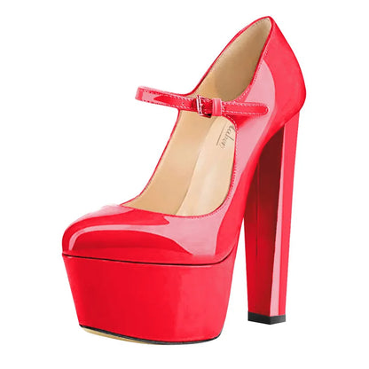 Onlymaker Women Mary Jane Platform Pumps Ankle Strap Thick Round Heel High Heels Dress Buckle Large Size Brand Shoes