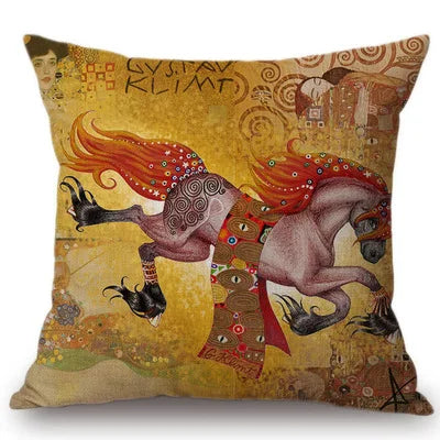 Gold Oil Painting Throw Pillow Cover Gustav Klimt Gallery Pillow Case Home Decorative Pillow  Linen Pillowcase Sofa Cushion