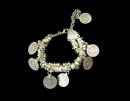 Fashion Men Bangle Bohemian Vintage Turkish Silver Plated Antalya Bracelet Gypsy Beach Chic Festival Silver Coin...