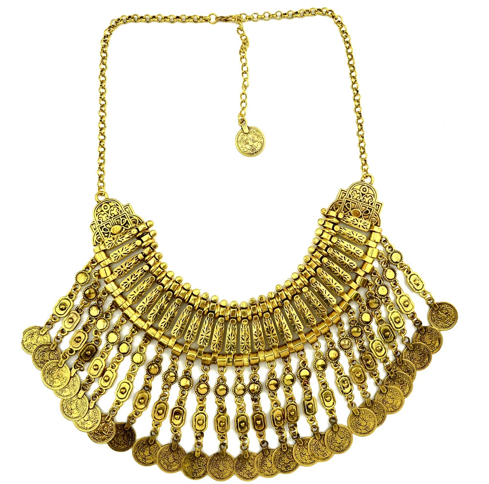 Afghan Bohemian Collars Choker Chic Ethnic Indian Jewelry Sets Gypsy Boho Vintage Tassel Coin Statement Necklace Earrings Women