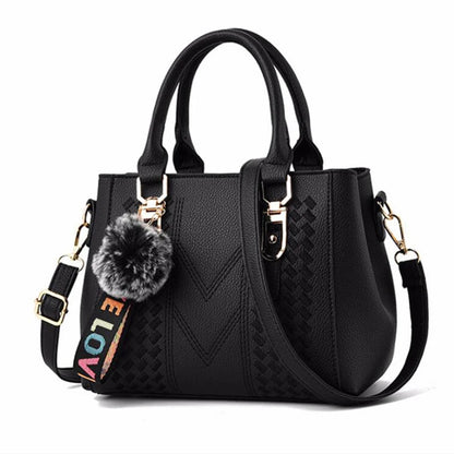 Embroidery Messenger Bags Women Leather Handbags Bags for Women Sac a Main Ladies hair ball Hand Bag - Kimlud