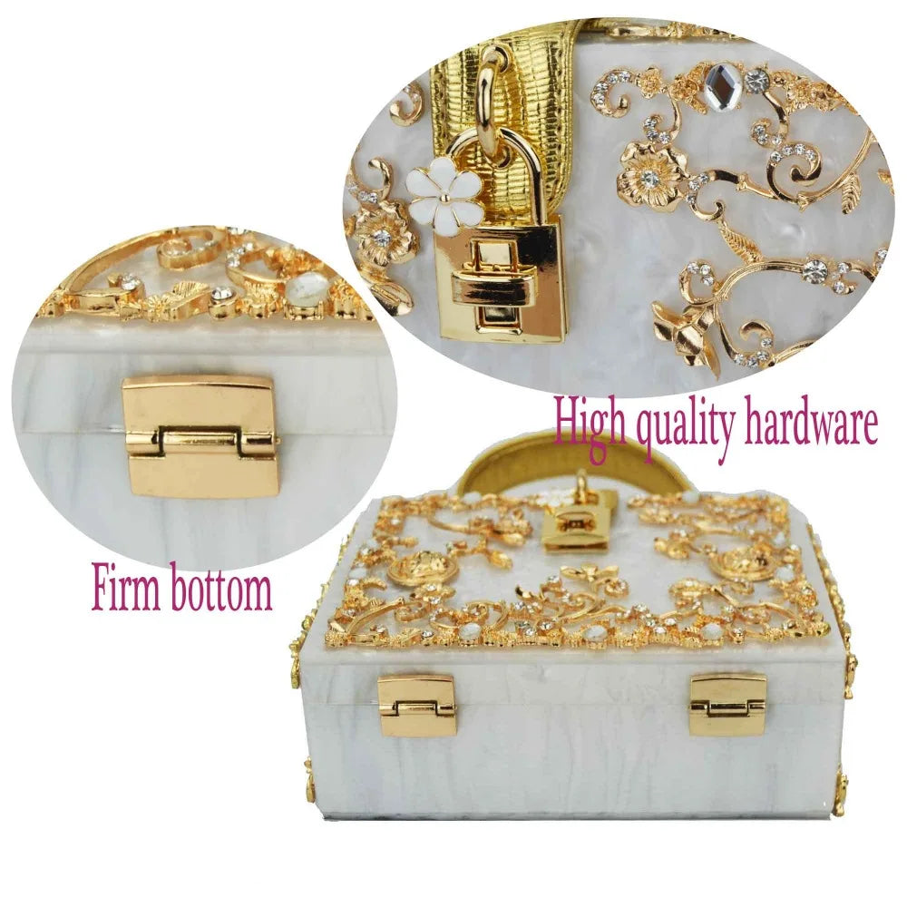 Box Designer evening bag diamond flower Clutch Bag hollow relief Acrylic luxury handbag banquet party purse women's Shoulder bag