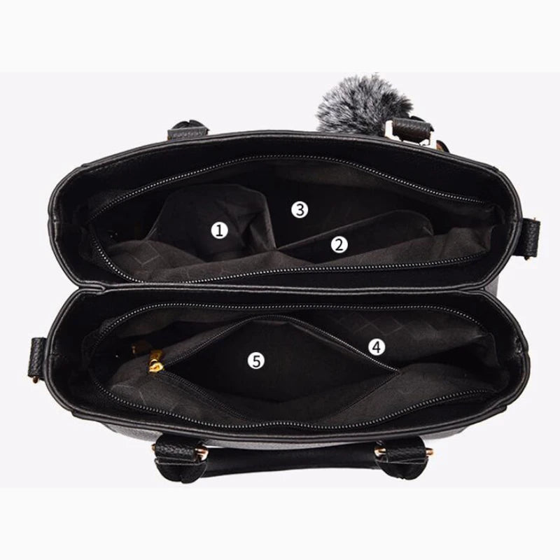 Embroidery Messenger Bags Women Leather Handbags Bags for Women Sac a Main Ladies hair ball Hand Bag - Kimlud