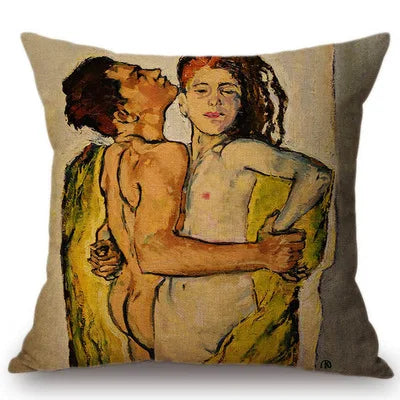 Gold Oil Painting Throw Pillow Cover Gustav Klimt Gallery Pillow Case Home Decorative Pillow  Linen Pillowcase Sofa Cushion