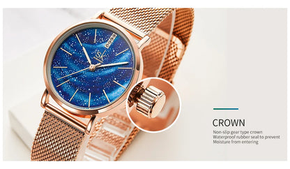 Shengke Women Watches Starry Green Dial Mesh Band Ladies Wristwatch Ultra-thin Stainless Steel Strap Quartz Montre Femme Gift