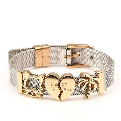 DINGLLY Two-tone Stainless Steel Mesh Bracelets For Women Men Love Heart Beaded 10mm Ribbon Mesh Bracelet & Bangle Gifts