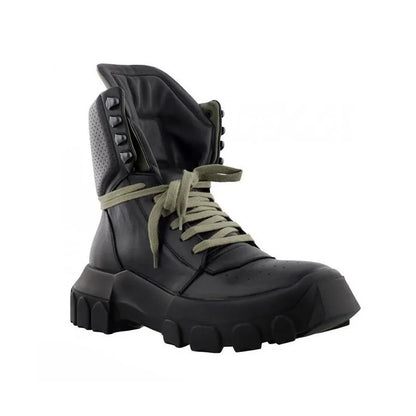 Punk Winter Men Lace Up Tactical Platform Ankle Boots Med Heels Platform Work Safety Shoes Army Genuine Leather Boots...