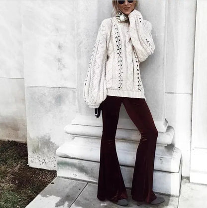 BKLD 2025 Fashion Velvet Pants Women Autumn Winter Flare Pants High Waist Trousers Street Style Pants Bottoms Women Flare Pants