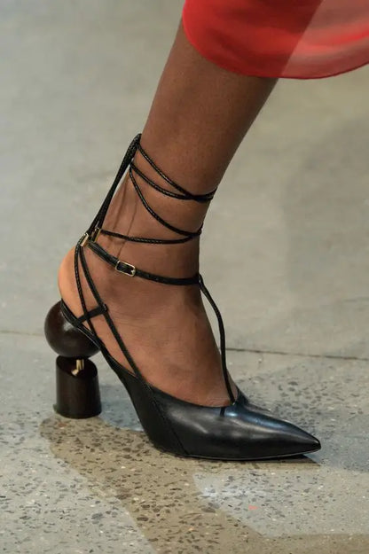 Sestito The Latest Lady Strange Style High Heels Pointed Toe Sandals Woman Ankle Strap Mixed Color Runway Shoes Girls Slingbacks - Kimlud