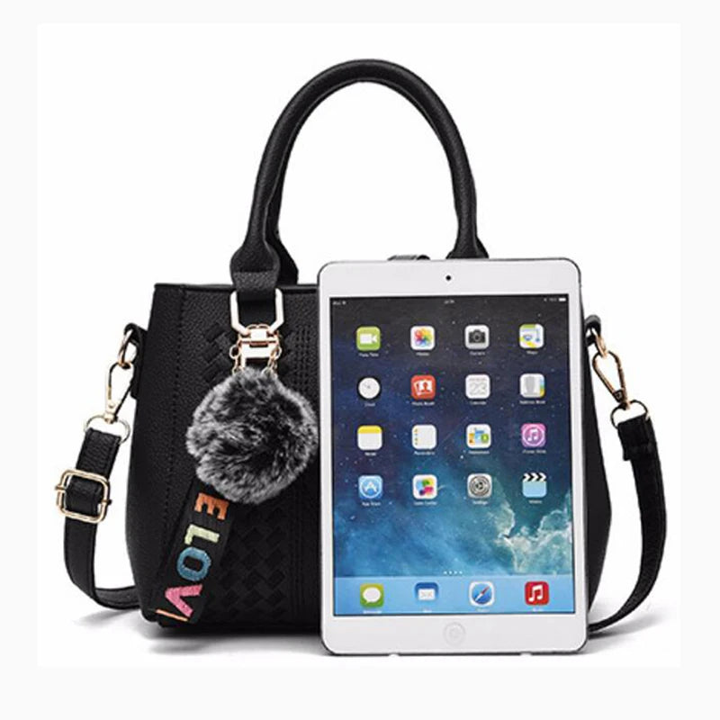 Embroidery Messenger Bags Women Leather Handbags Bags for Women Sac a Main Ladies hair ball Hand Bag - Kimlud