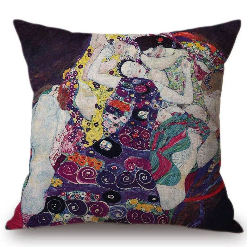 Gold Oil Painting Throw Pillow Cover Gustav Klimt Gallery Pillow Case Home Decorative Pillow  Linen Pillowcase Sofa Cushion