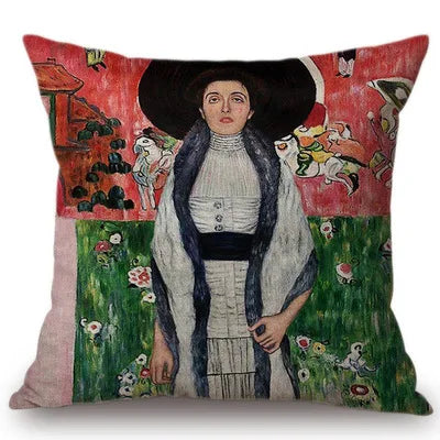 Gold Oil Painting Throw Pillow Cover Gustav Klimt Gallery Pillow Case Home Decorative Pillow  Linen Pillowcase Sofa Cushion