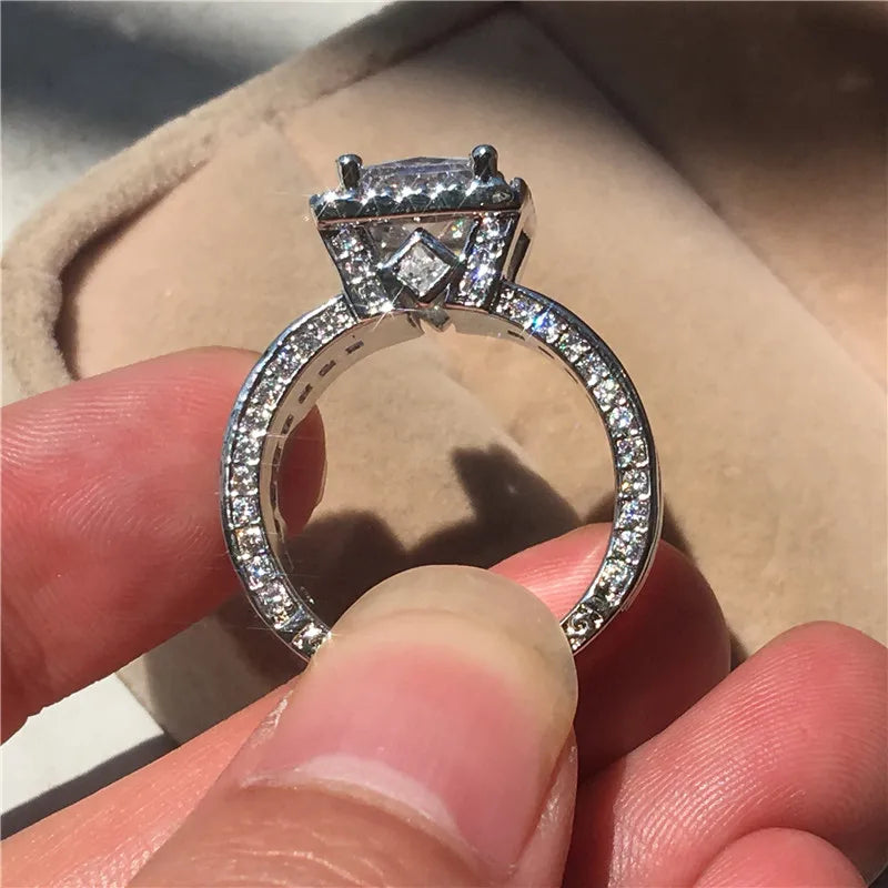 choucong Vintage Ring Princess Cut 3ct 5A Zircon Sona Cz 925 Sterling Silver Engagement Wedding Band Rings for Women Men Gift