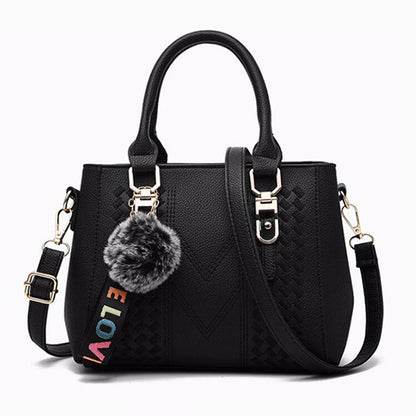 Embroidery Messenger Bags Women Leather Handbags Bags for Women Sac a Main Ladies hair ball Hand Bag - Kimlud