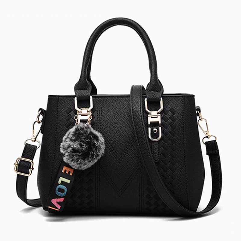 Embroidery Messenger Bags Women Leather Handbags Bags for Women Sac a Main Ladies hair ball Hand Bag - Kimlud