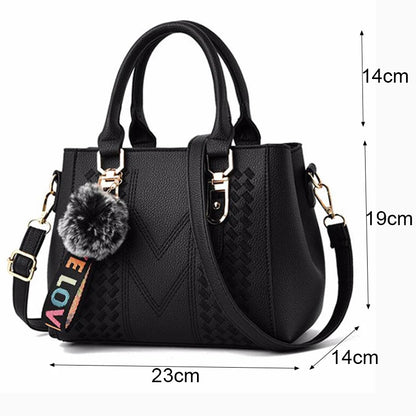 Embroidery Messenger Bags Women Leather Handbags Bags for Women Sac a Main Ladies hair ball Hand Bag - Kimlud