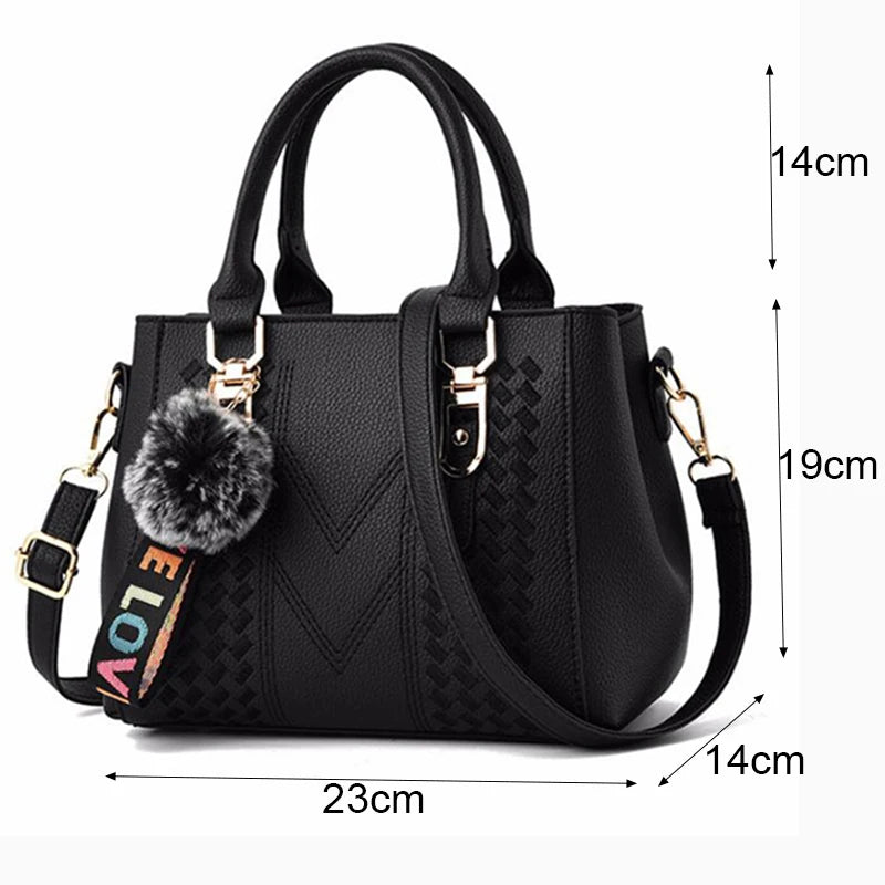 Embroidery Messenger Bags Women Leather Handbags Bags for Women Sac a Main Ladies hair ball Hand Bag - Kimlud