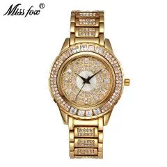 MISSFOX Ladies Gold Party Watches Women Diamond Fashion China Watches Luxury Brand Golden Clock For Ar Female Quartz Wristwatch