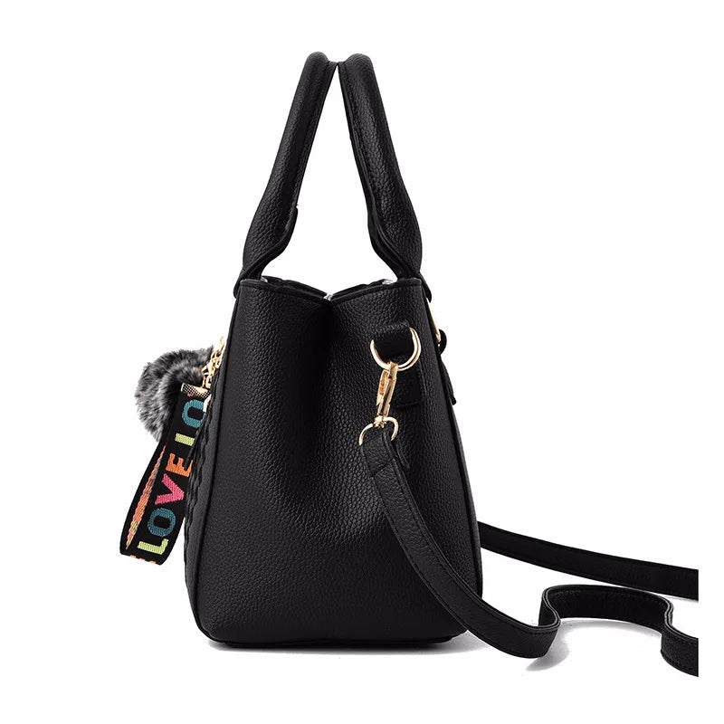 Embroidery Messenger Bags Women Leather Handbags Bags for Women Sac a Main Ladies hair ball Hand Bag - Kimlud