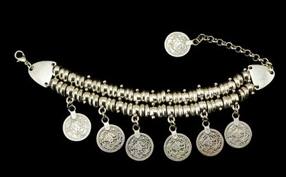 Fashion Men Bangle Bohemian Vintage Turkish Silver Plated Antalya Bracelet Gypsy Beach Chic Festival Silver Coin...