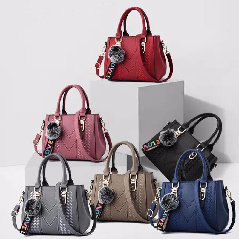 Embroidery Messenger Bags Women Leather Handbags Bags for Women Sac a Main Ladies hair ball Hand Bag - Kimlud