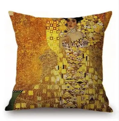 Gold Oil Painting Throw Pillow Cover Gustav Klimt Gallery Pillow Case Home Decorative Pillow  Linen Pillowcase Sofa Cushion