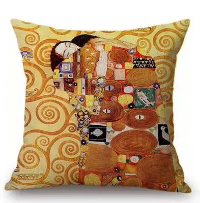 Gold Oil Painting Throw Pillow Cover Gustav Klimt Gallery Pillow Case Home Decorative Pillow  Linen Pillowcase Sofa Cushion