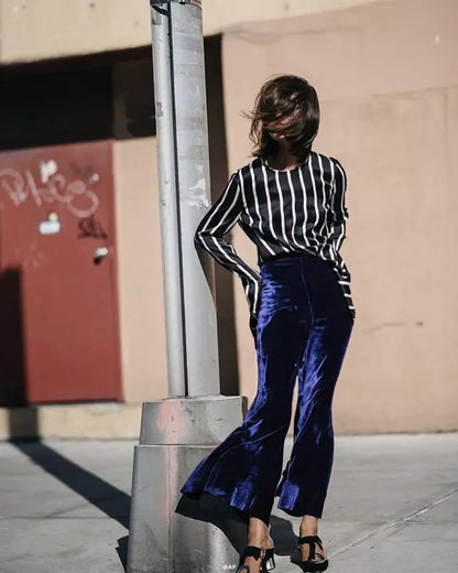 BKLD 2025 Fashion Velvet Pants Women Autumn Winter Flare Pants High Waist Trousers Street Style Pants Bottoms Women Flare Pants