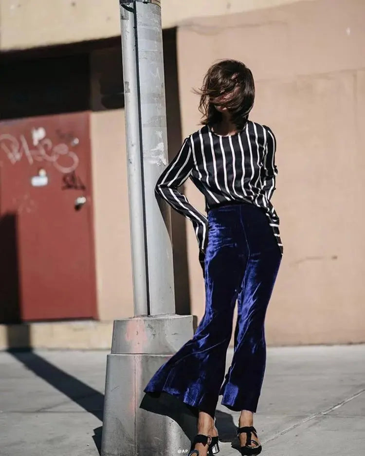 BKLD 2025 Fashion Velvet Pants Women Autumn Winter Flare Pants High Waist Trousers Street Style Pants Bottoms Women Flare Pants