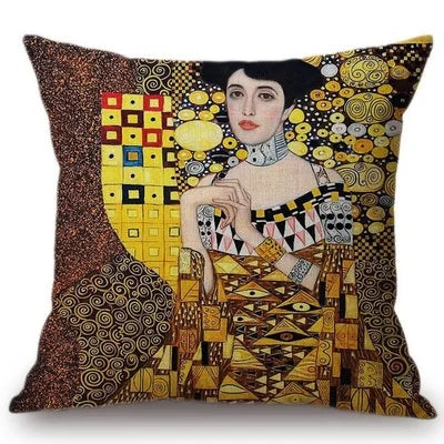 Gold Oil Painting Throw Pillow Cover Gustav Klimt Gallery Pillow Case Home Decorative Pillow  Linen Pillowcase Sofa Cushion