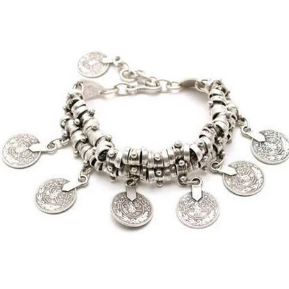 Fashion Men Bangle Bohemian Vintage Turkish Silver Plated Antalya Bracelet Gypsy Beach Chic Festival Silver Coin...