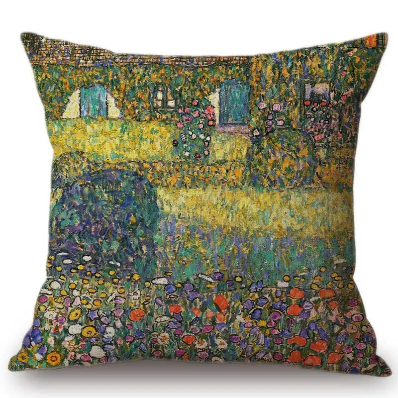 Gold Oil Painting Throw Pillow Cover Gustav Klimt Gallery Pillow Case Home Decorative Pillow  Linen Pillowcase Sofa Cushion