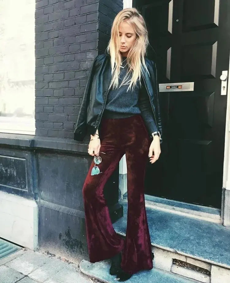 BKLD 2025 Fashion Velvet Pants Women Autumn Winter Flare Pants High Waist Trousers Street Style Pants Bottoms Women Flare Pants