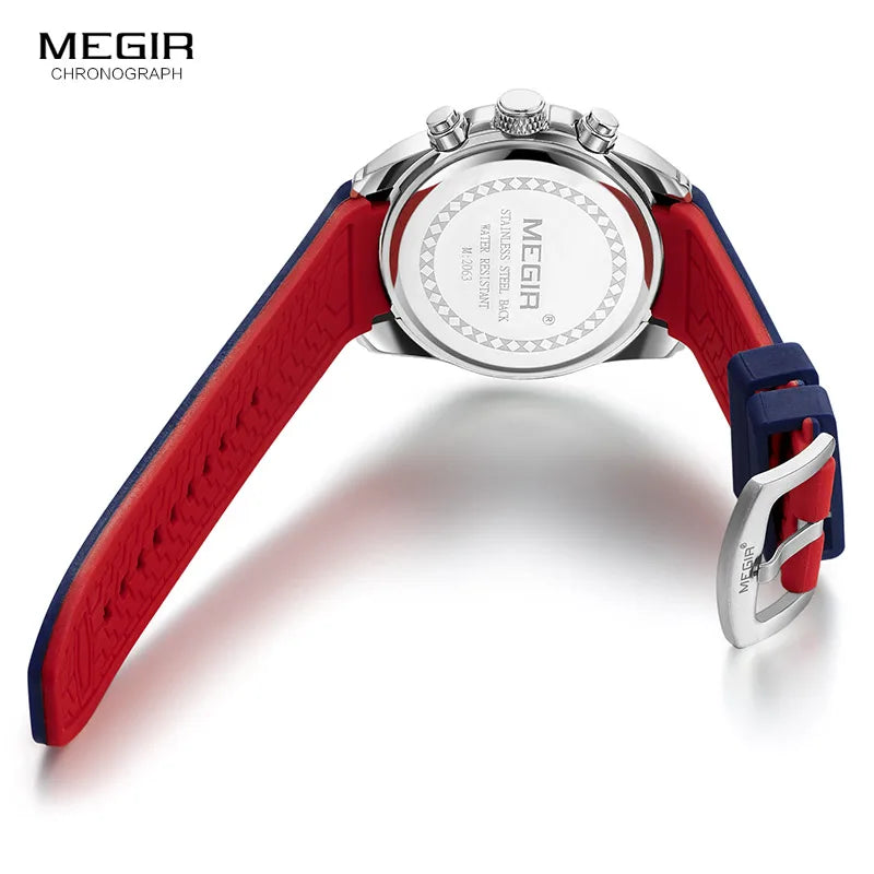 Megir Men's Chronograph Analog Quartz Watch with Date, Luminous Hands, Waterproof Silicone Rubber Strap Wristswatch for Man