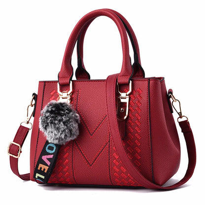 Embroidery Messenger Bags Women Leather Handbags Bags for Women Sac a Main Ladies hair ball Hand Bag - Kimlud